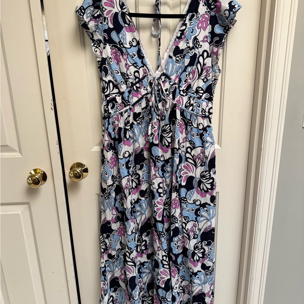 LOFT Beach Floral Ruffle Sleeve Maxi Pocket Dress - Picture 4 of 8